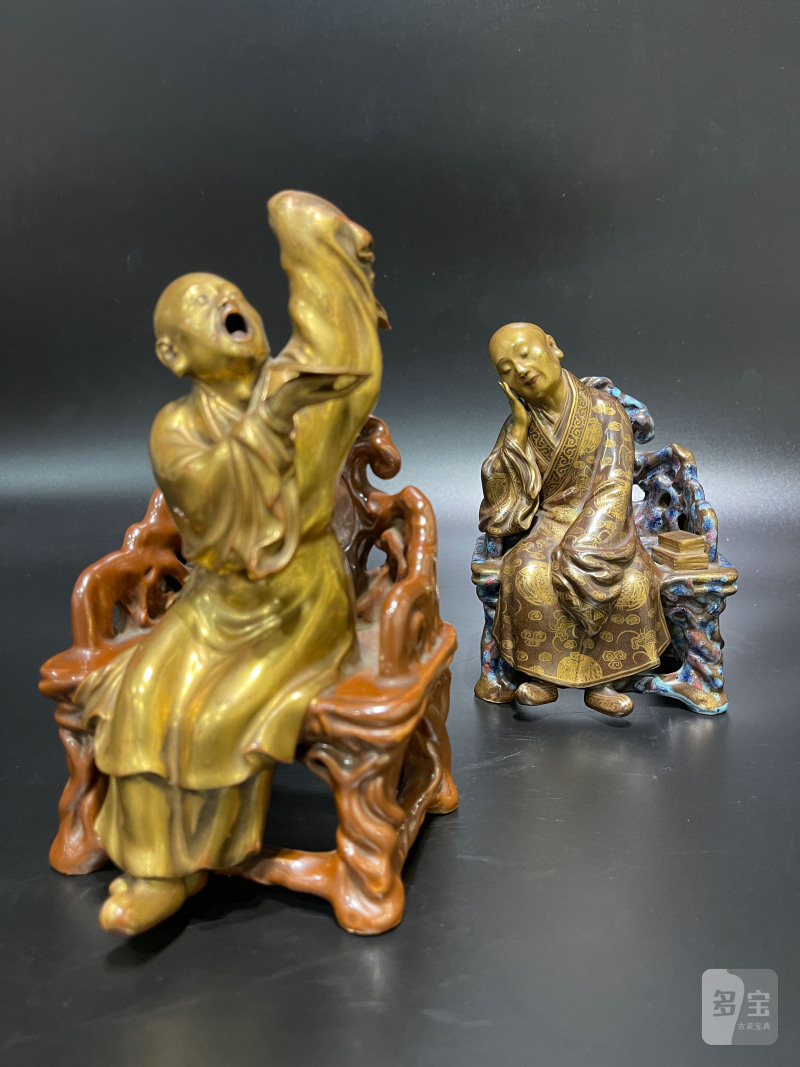 清乾隆 粉彩描金罗汉坐像一对 - 图5